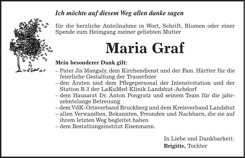 Traueranzeige Graf Maria