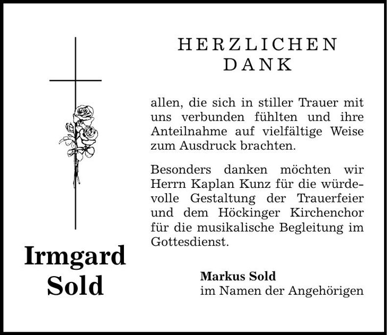 Traueranzeige Irmgard Sold