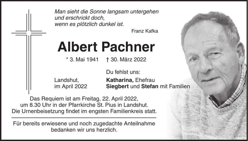 Traueranzeige Albert Pachner
