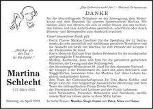 Traueranzeige Martina Schlecht