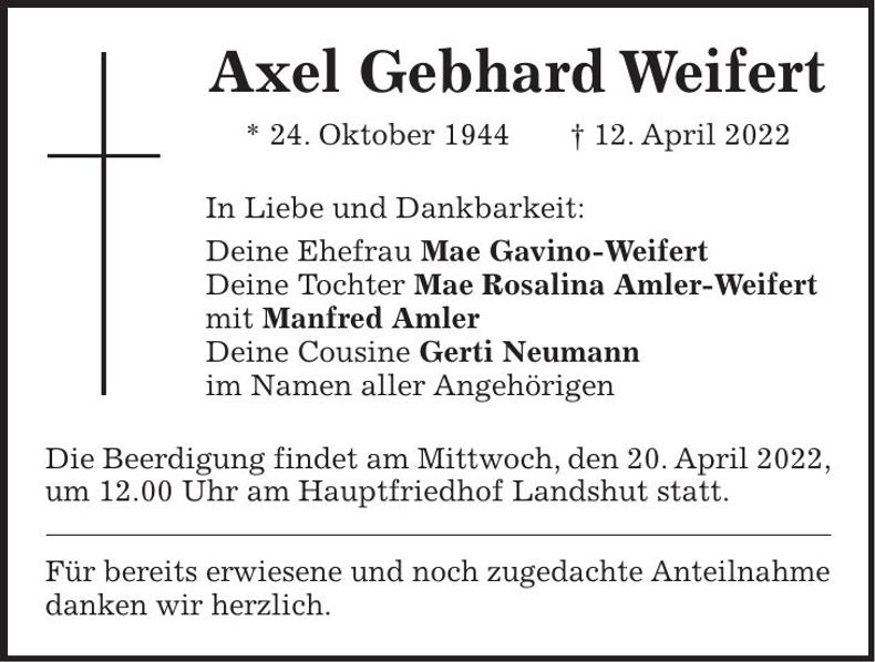 Traueranzeige Axel Gebhard Weifert