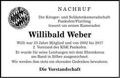 Traueranzeige Willibald Weber