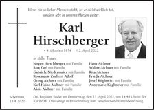 Traueranzeige Karl Hirschberger
