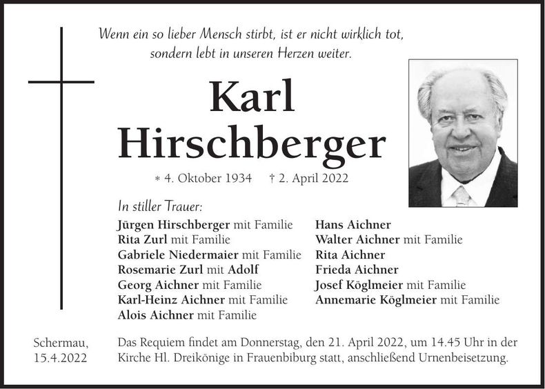 Traueranzeige Karl Hirschberger