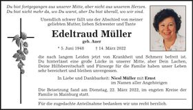 Traueranzeige Edeltraud Müller
