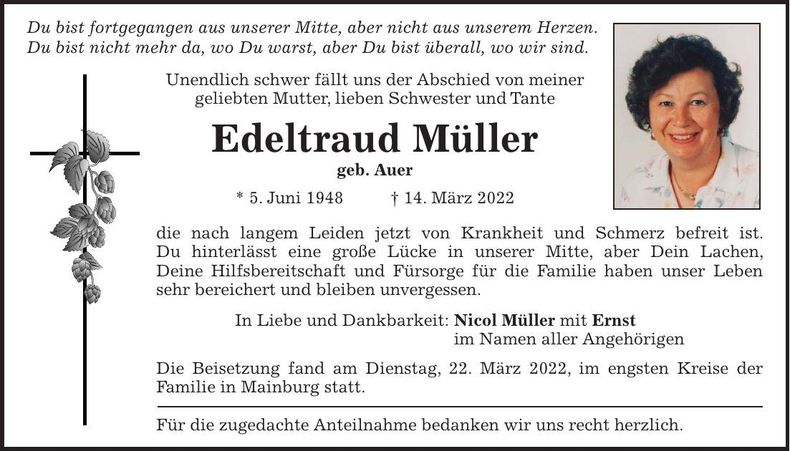 Traueranzeige Edeltraud Müller