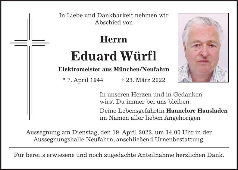 Traueranzeige Eduard Würfl