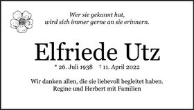 Traueranzeige Elfriede Utz