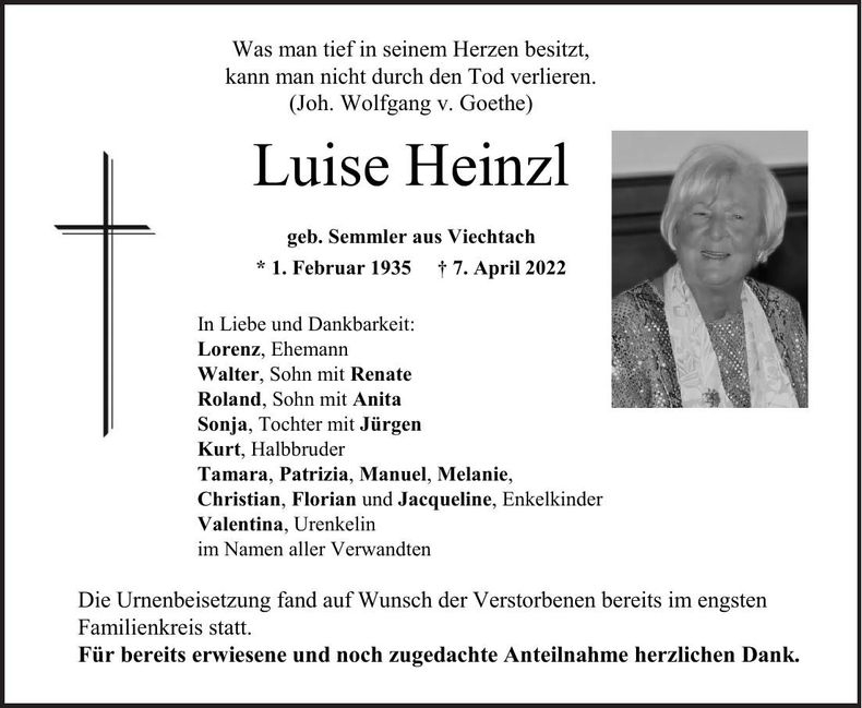 Traueranzeige Luise Heinzl