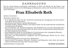 Traueranzeige Elisabeth Roth