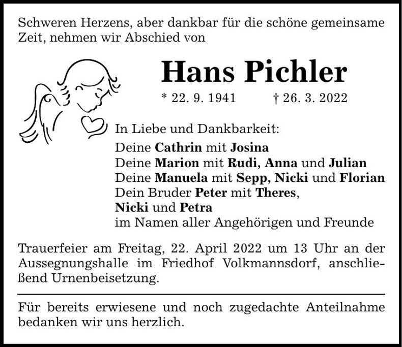 Traueranzeige Hans Pichler
