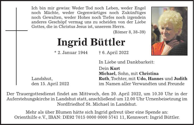 Traueranzeige Ingrid Büttler