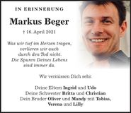 Traueranzeige Markus Beger