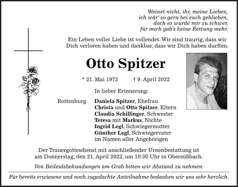 Traueranzeige Otto Spitzer
