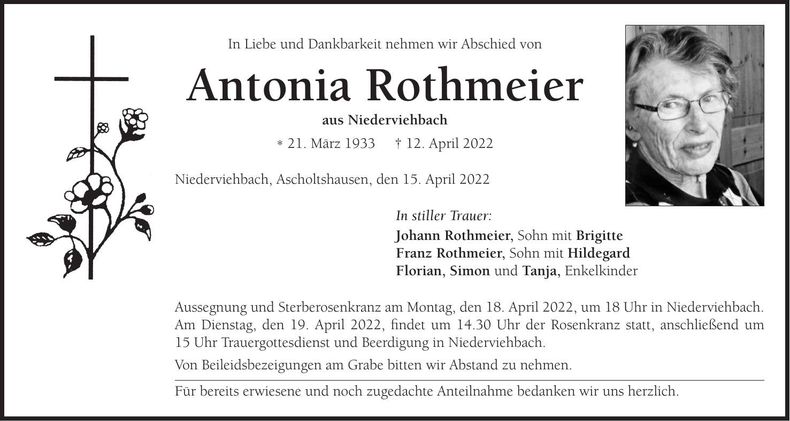 Traueranzeige Antonia Rothmeier