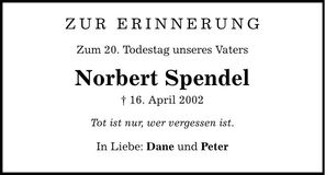 Traueranzeige Norbert Spendel