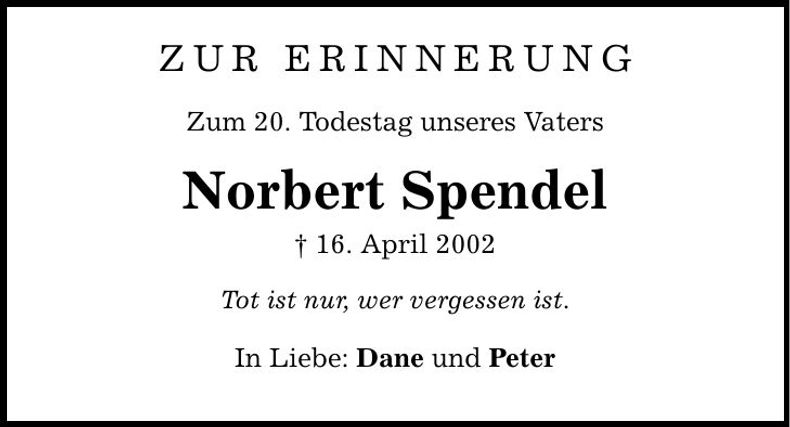 Traueranzeige Norbert Spendel
