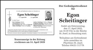 Traueranzeige Egon Scheitinger
