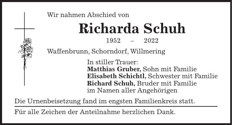 Traueranzeige Richarda Schuh