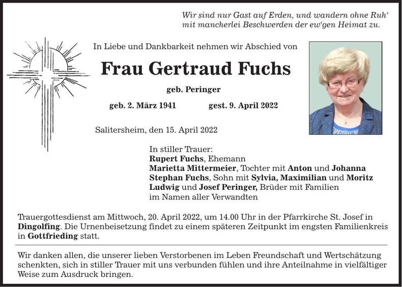 Traueranzeige Gertraud Fuchs