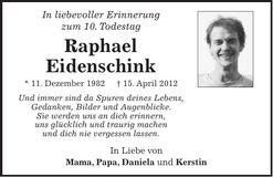 Traueranzeige Raphael Eidenschink