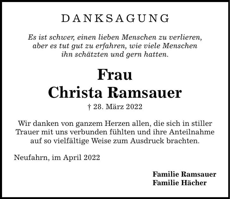 Traueranzeige Christa Ramsauer