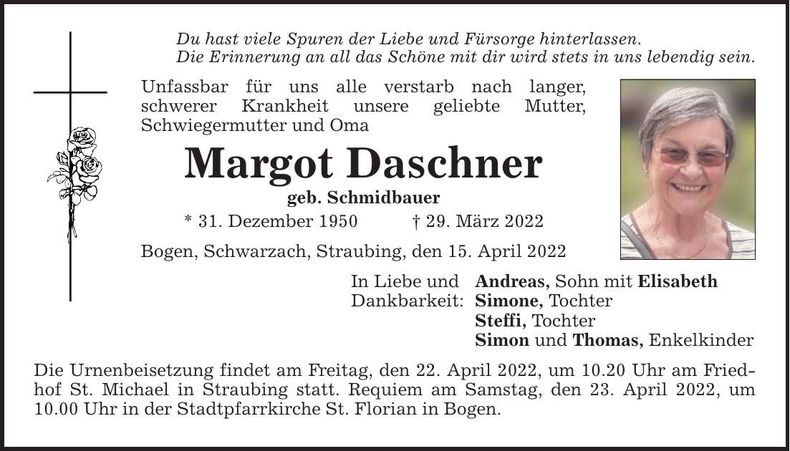 Traueranzeige Margot Daschner