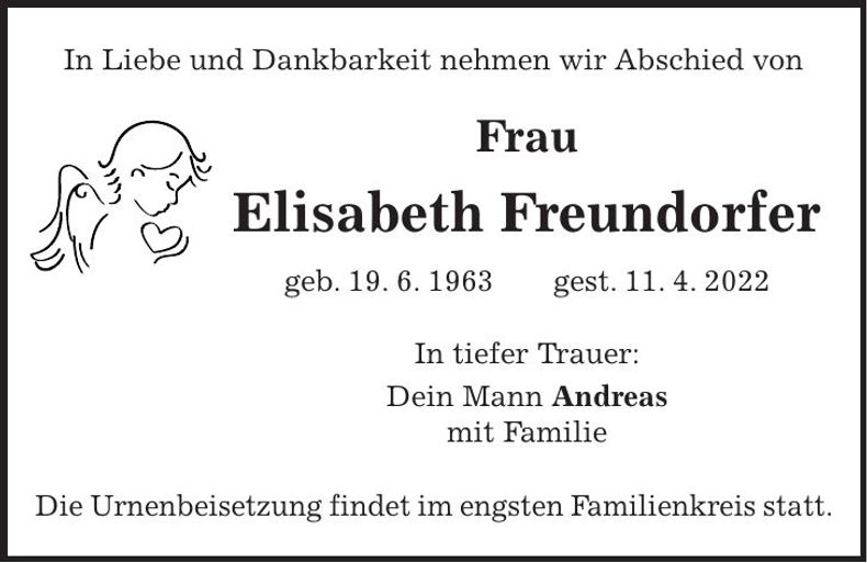 Traueranzeige Elisabeth Freundorfer