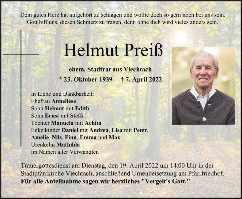 Traueranzeige Helmut Preiß