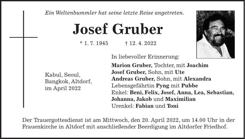 Traueranzeige Josef Gruber