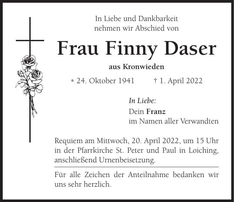 Traueranzeige Finny Daser