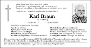 Traueranzeige Karl Braun
