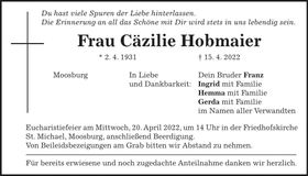 Traueranzeige Cäzilie Hobmaier