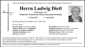 Traueranzeige Ludwig Dietl