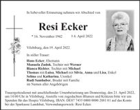 Traueranzeige Resi Ecker