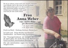 Traueranzeige Anna Weber