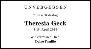 Traueranzeige Theresia Geck