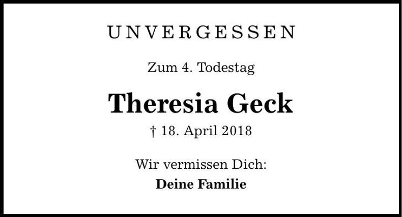 Traueranzeige Theresia Geck