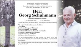 Traueranzeige Georg Schuhmann