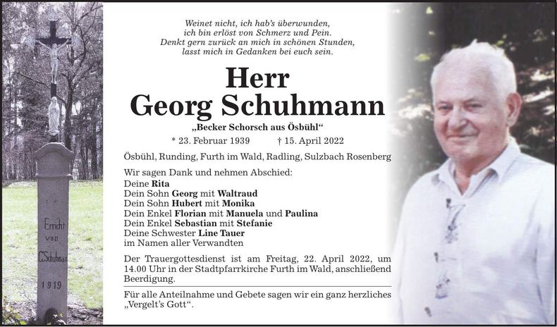 Traueranzeige Georg Schuhmann