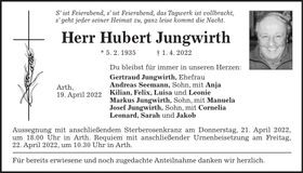 Traueranzeige Hubert Jungwirth