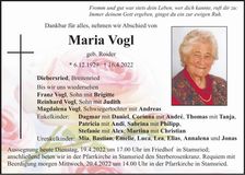 Traueranzeige Maria Vogl