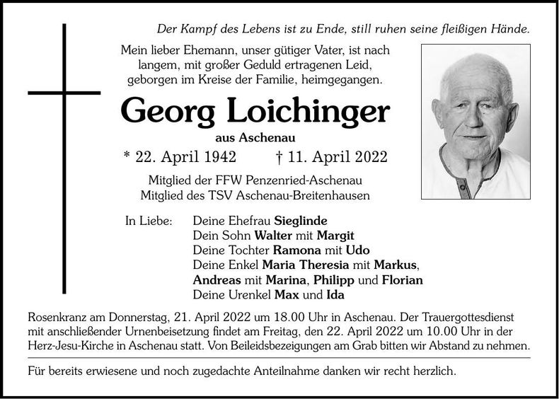 Traueranzeige Georg Loichinger