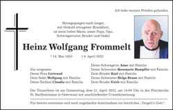 Traueranzeige Heinz Wolfgang Frommelt