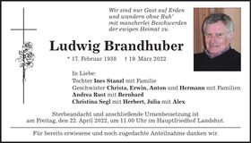 Traueranzeige Ludwig Brandhuber
