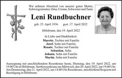 Traueranzeige Leni Rundbuchner