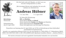 Traueranzeige Andreas Hübner