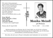 Traueranzeige Monika Meindl
