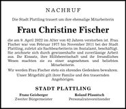 Traueranzeige Christine Fischer