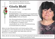 Traueranzeige Gisela Blabl